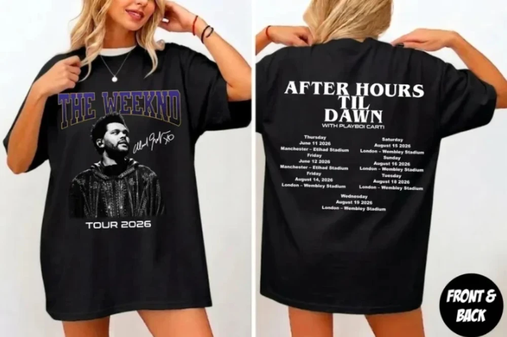 The Weeknd T-shirt, After Hour Till Dawn World Tour Concert - Couple's Pure Cotton Casual Loose Streetwear Shirt  vintage top