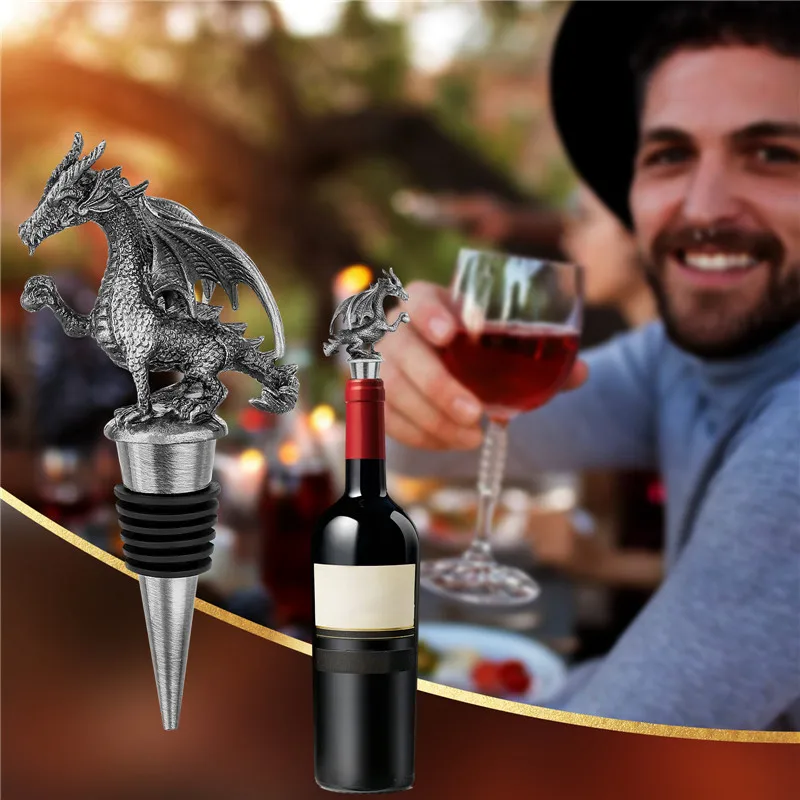 Rolha de vinho em forma de dragão 3d antigo, rolha de garrafa de metal, protetor de champanhe para casa, cozinha, clube, acessório de celebração de casamento