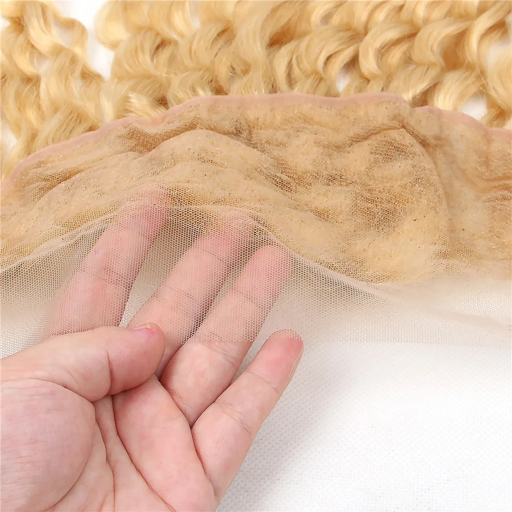 613 Blonde Water Wave 13x4 Lace Frontal Transparent Swiss Lace Brazilian Raw Remy Hair 100% Human Hair 150% Density For Women