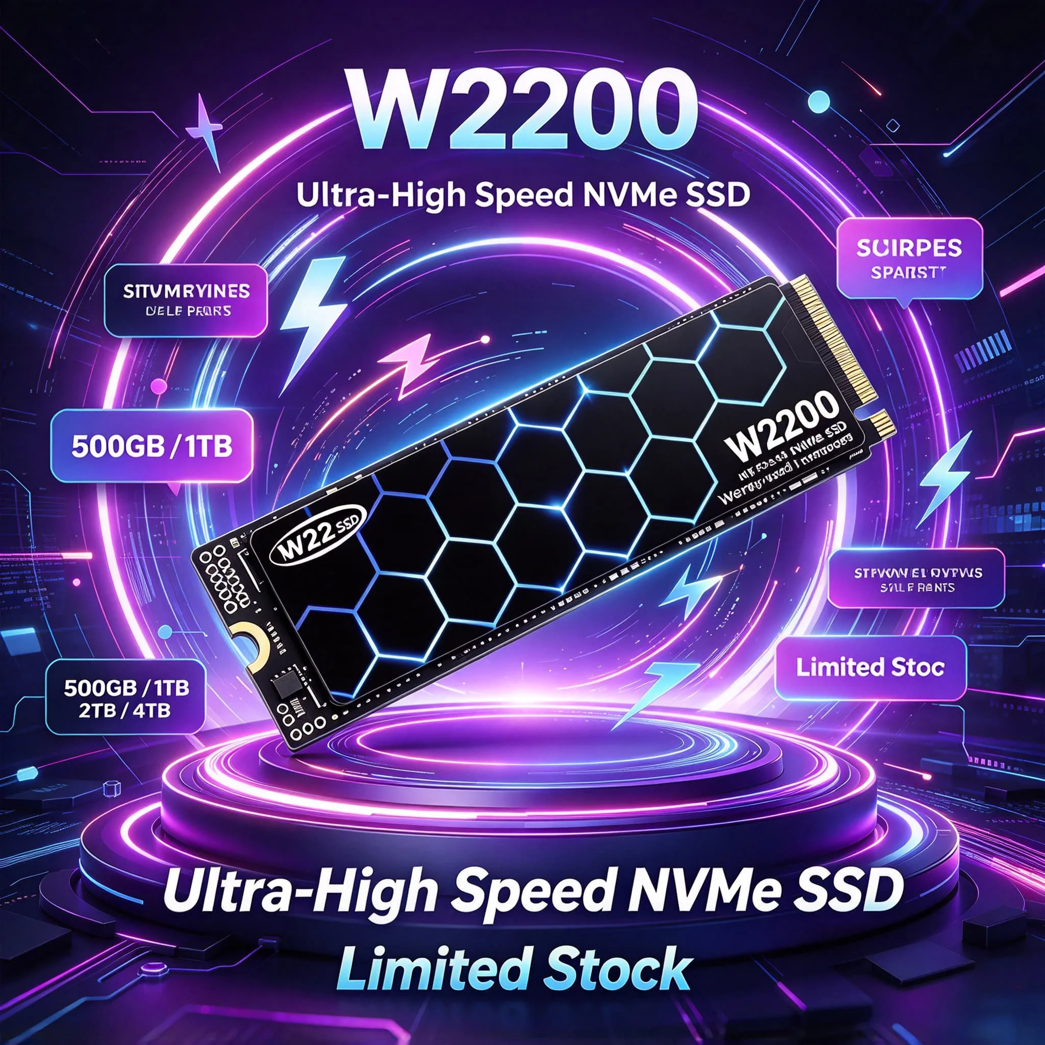Fast Speed 2026 New W2200 High Speed M2 NVMe PCIe 4.0 SSD 500GB 1TB 2TB 4TB Game Office PC Notebooks Inside Solid State Disk