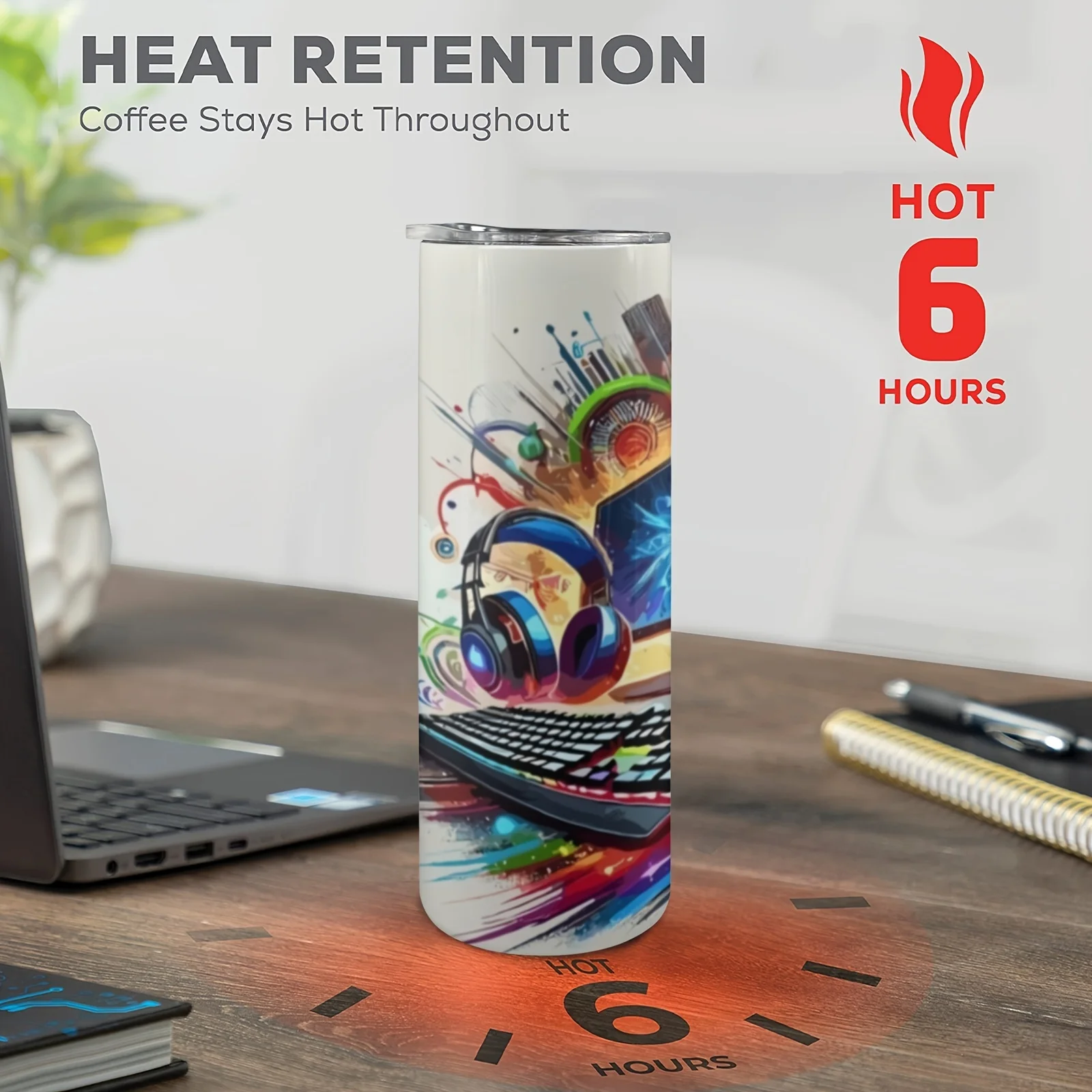 1pc 20oz Gamer Print Skinny Tumbler with Straw and Lid - 304 Stainless Steel Insulated Coffee Tumbler - Unique 3D Gaming Design - Durable Travel Cup for Birthday, Festival Gifts