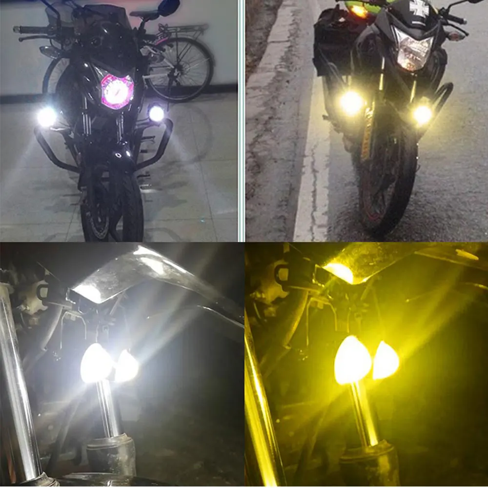 Motorcycle LED Headlight Dual Color Led Spotlights Projector Lens Moped Work Light Auxiliary Fog Lamp Accessories For Car Trucks