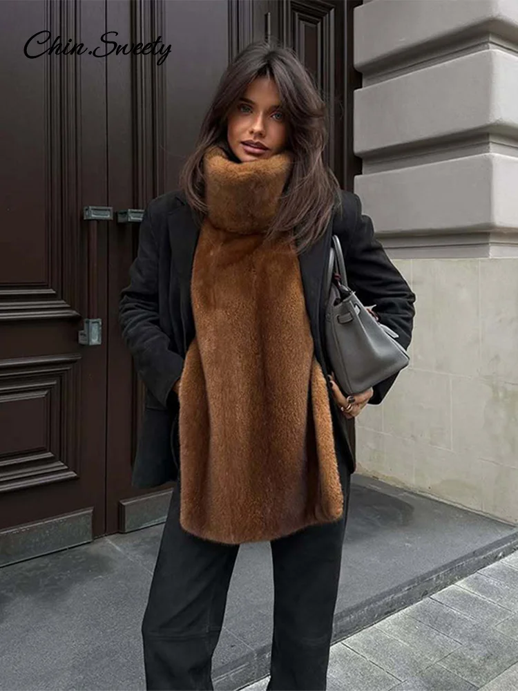 

Fashion Turtleneck Furry Waistcoats Women Sleeveless Thick Warm Female Cape Vests 2025 Spring Lady High Street New in Outwears