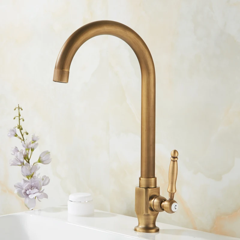 

Kitchen Faucet Single Cold Water Faucet Antique Brass Balcony Sink Faucet Vanity 360°Swivel Rotate Spout Cozinha Water Tap