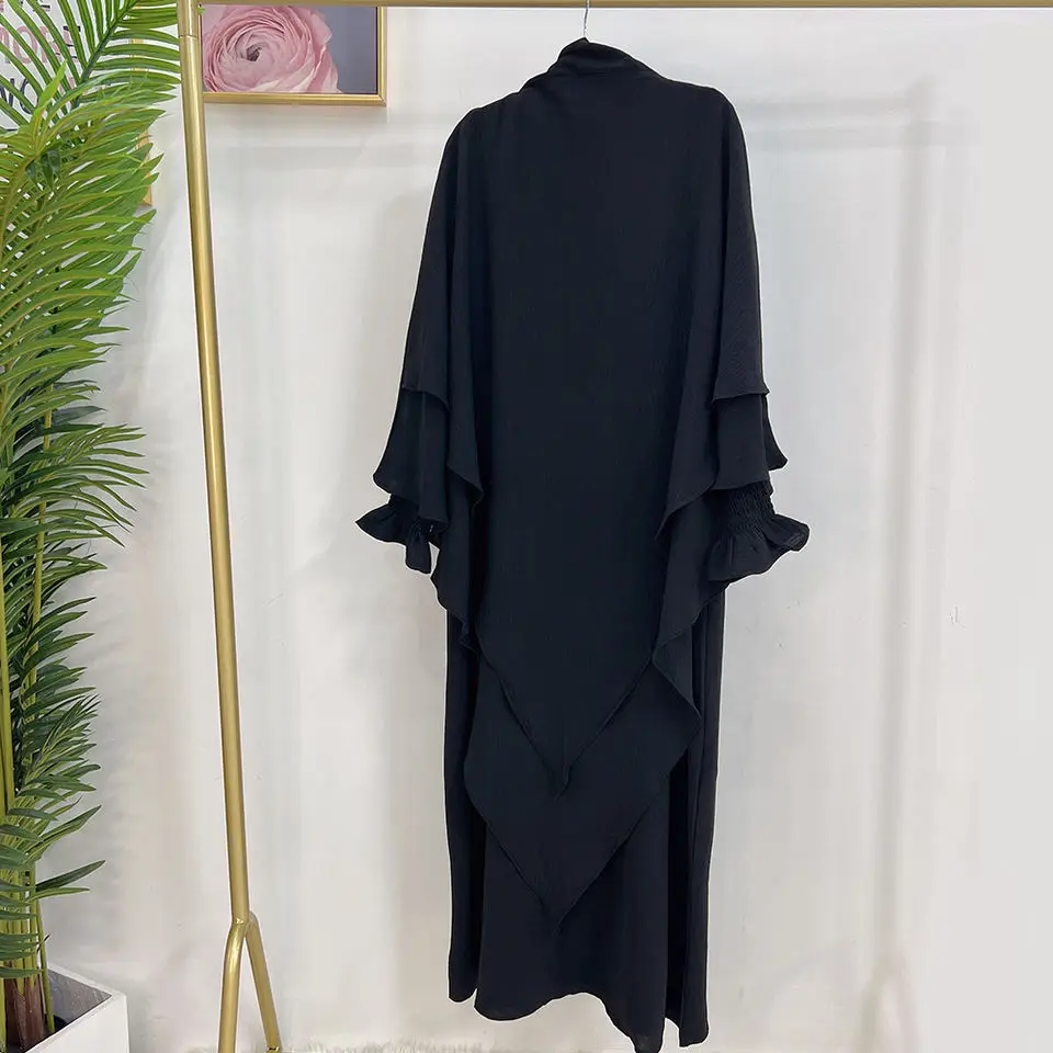 Hijabi Abaya Khimar Set Smocked Cuff Loose Abaya Dress + 2 Layer Hijab Scarf, Islamic Prayer Clothes Jilbab Ramadan Muslim Women image 3