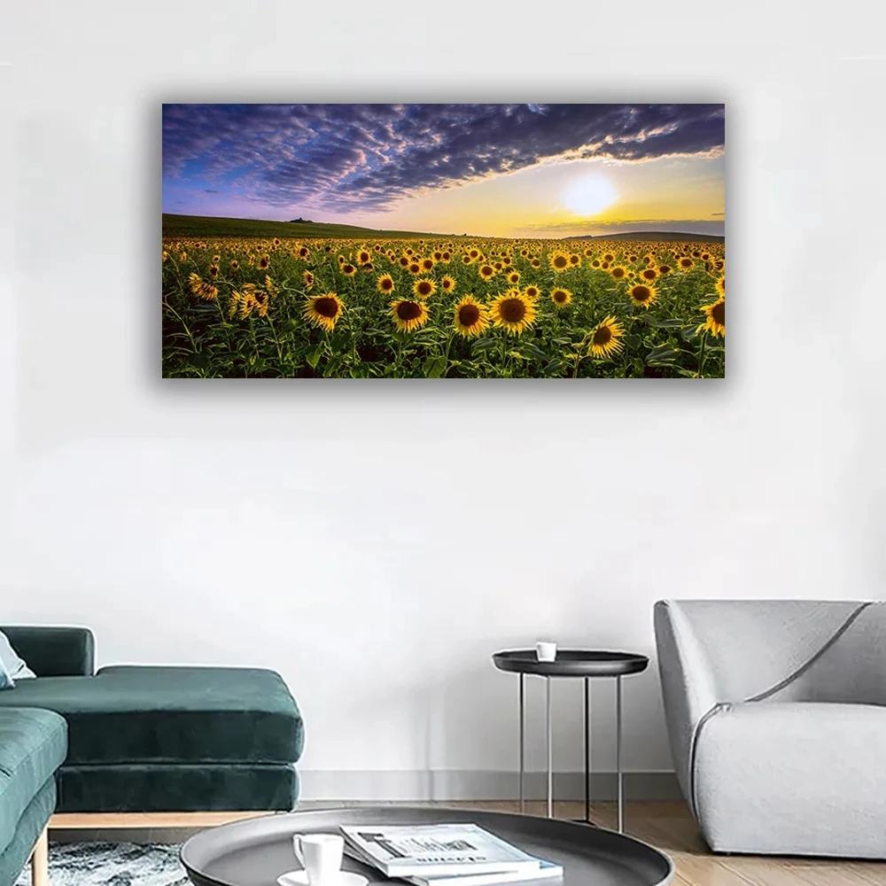 Landscape Painting Sunflower Fields Blue Sky Pictures Clouds Canvas Wall Art Nordic Posters And Prints Home Decor No Framed