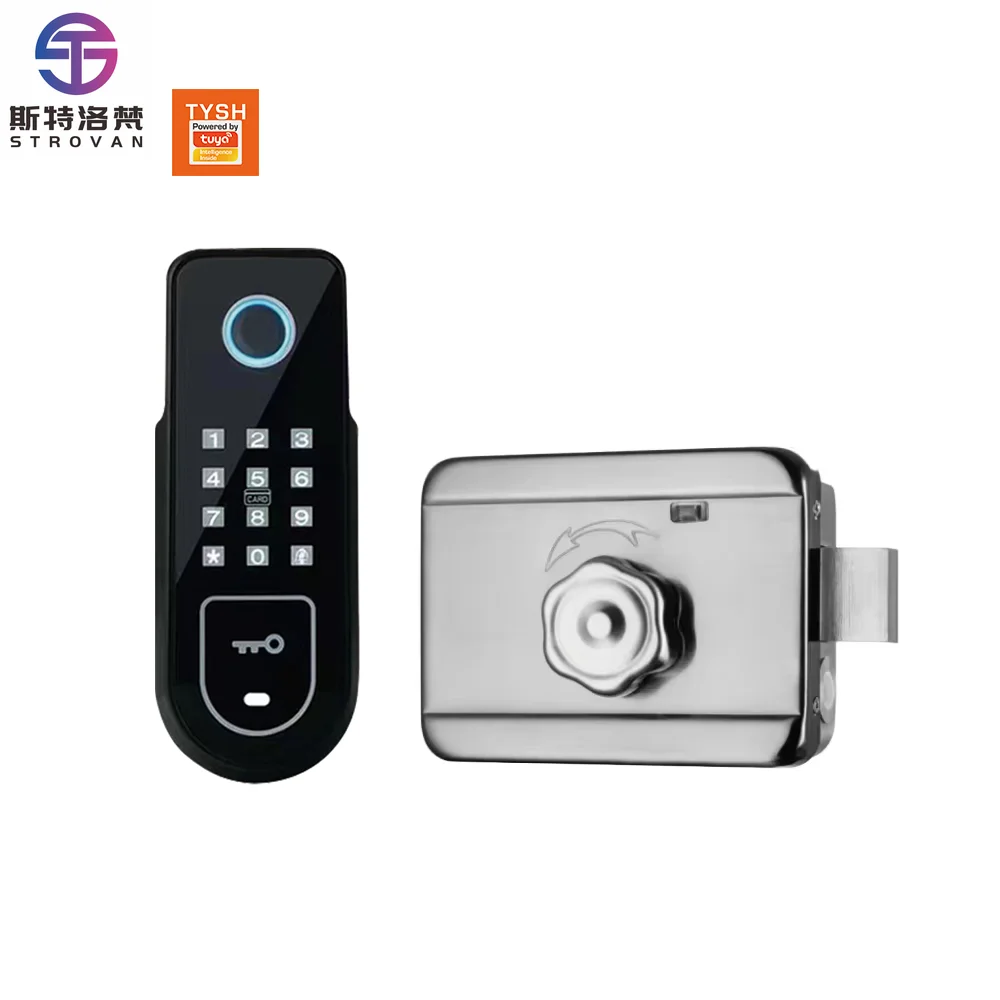 

STLF Tuya Electric Smart Door Lock Waterproof Double Sided Rim Digital Fingerprint Aluminum Alloy for Courtyard Outdoor Gate