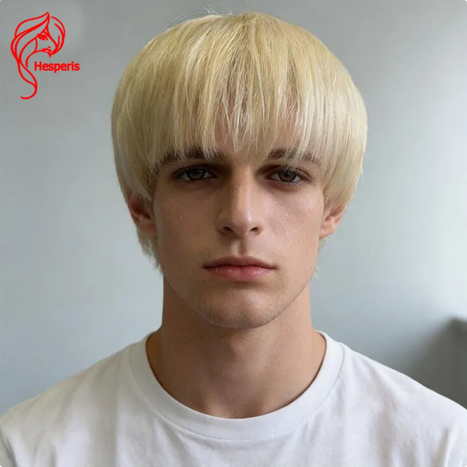 

Hesperis # 613 Мужской блондинка, бразильский короткий парик Remy Bob, бесклеевой парик 13x4, кружевные фронтальные человеческие волосы, стрижка пикси, парик для мальчика с челкой