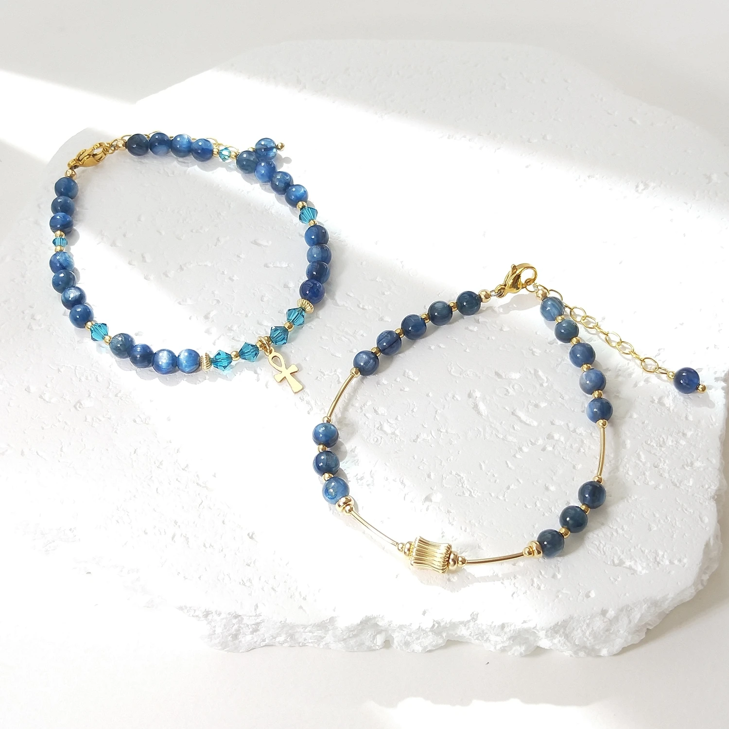 Lii Ji Kyanite Natural Stone 2-8mm Beaded Bracelet American 14K Gold Filled Charm Bracelet Handmade Fashion Jewelry