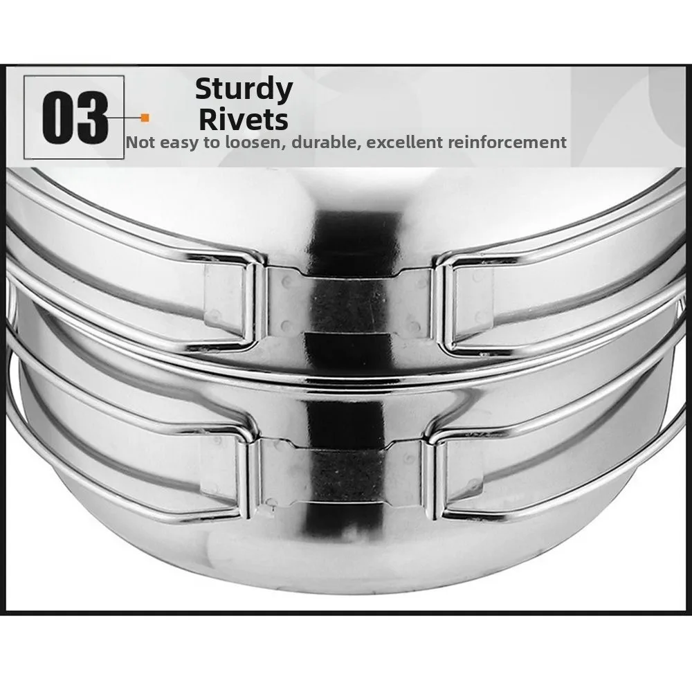 

5Pcs 304 Stainless Steel Camping Cookware Set Stackable Foldable Handle Outdoor Pot Cup Tableware Multi-functional Space Saving