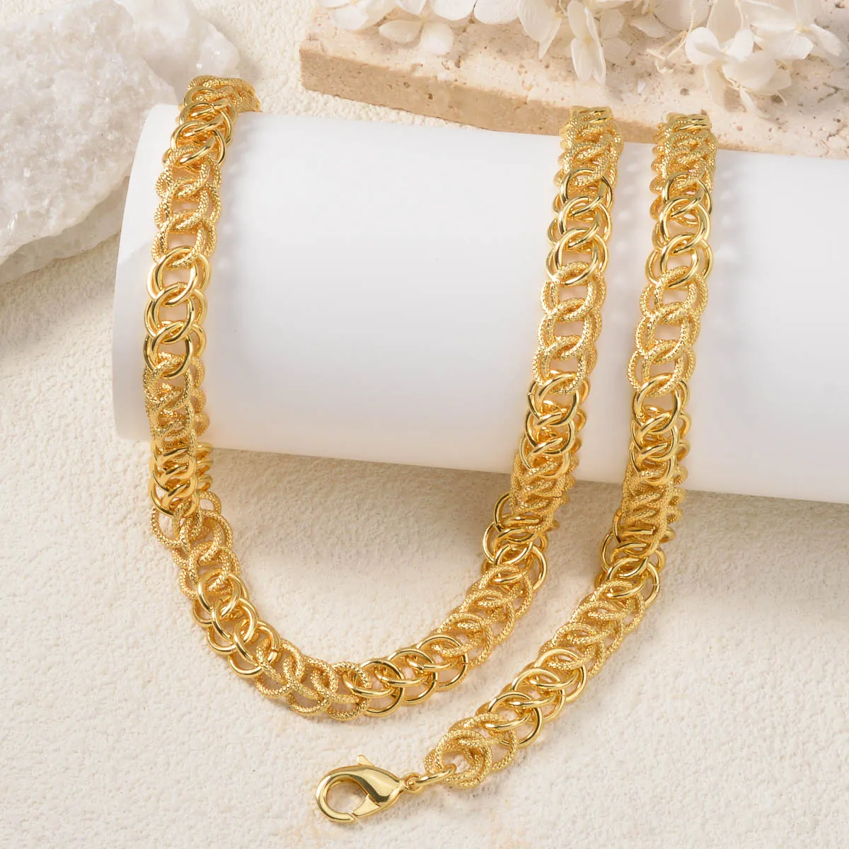 

Gold Plated Copper Necklace Bracelet Set for Women Vintage Light Luxury Minimalist Jewelry Gift for Her Dainty Retro Set