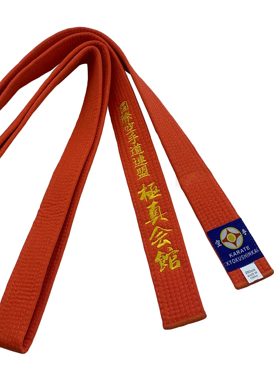 International Karate Federation Kyokushi Belts IKF Sports Orange Belt 1.6m-4.6m Wide 4cm Customized Embroidered Text China Made