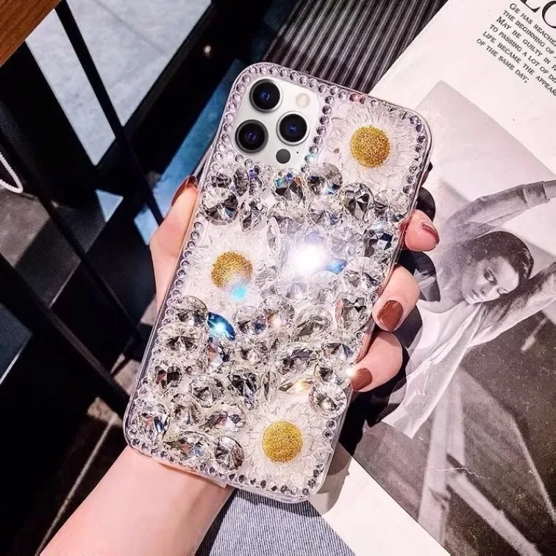 Luxury Gemstone Bling Rhinestone Flower Phone Case, Cover for Samsung Galaxy S20 Plus S21 FE S22 23 Ultra Note 20 10 Plus Cover