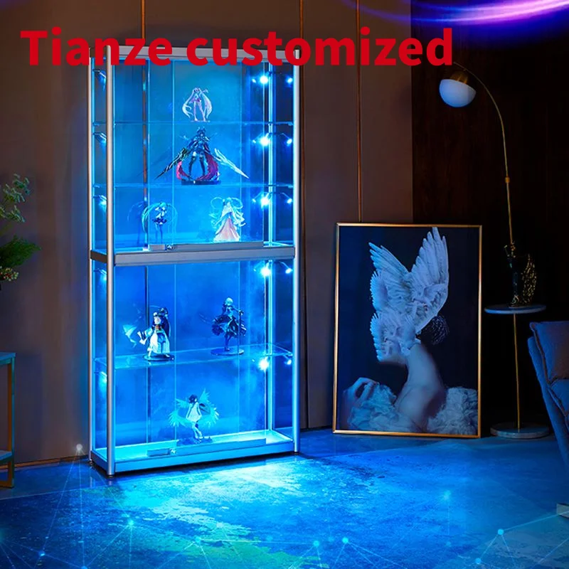 (customized)Factory Glass Display Cases  Lockable Glass Wall Display Cabinet Tall Glass Display Show with led Lig