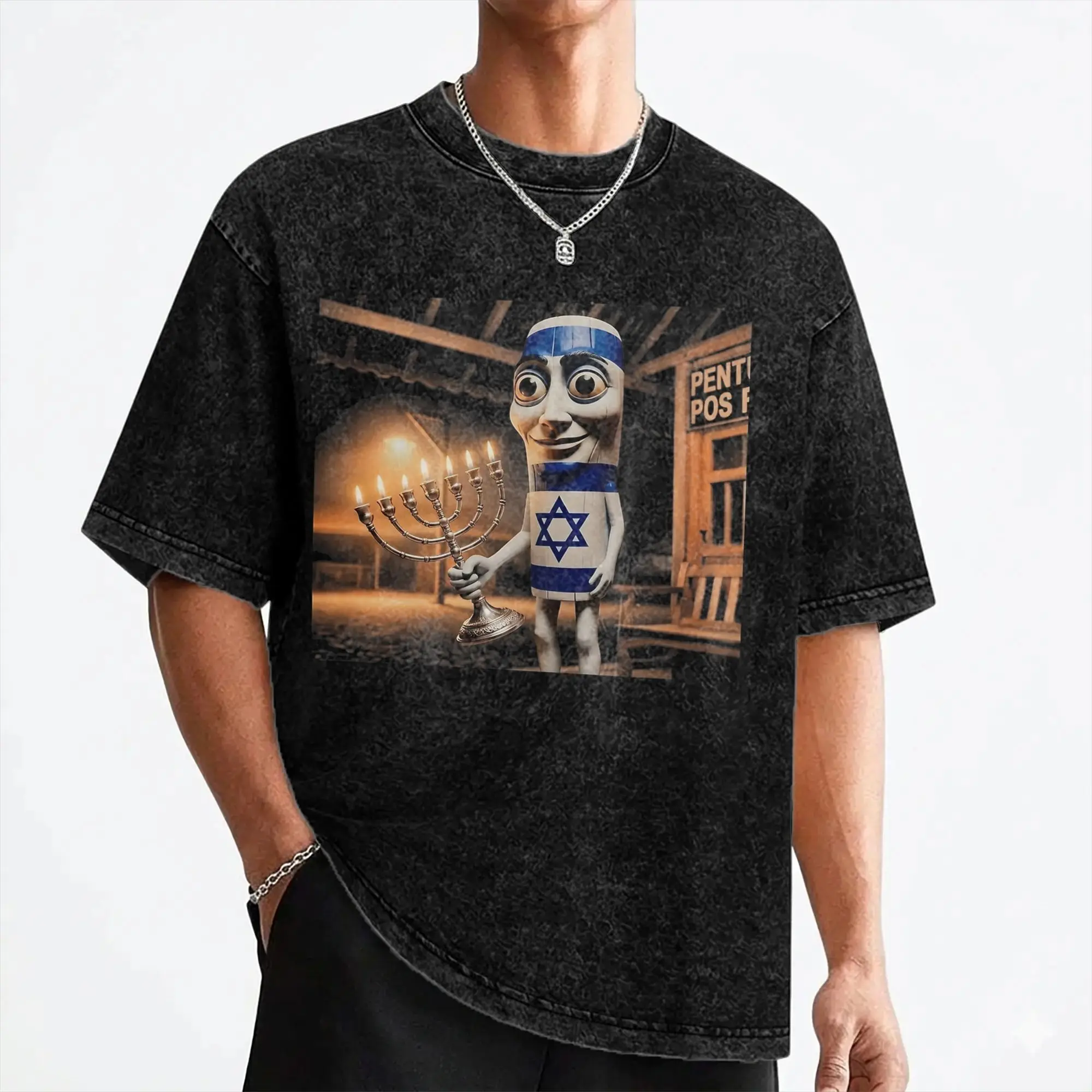 Tung Tung Tung Sahur Jewish Meme T Shirt Hip Hop Washed Short Sleeve Oversize T-Shirt for Men Tops Streetwear Summer Tops Tees