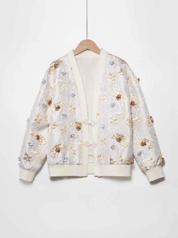 

Women's Sequins Embroidered Cardigan, Jacquard Coat, Buttons, Elegant Jackets, Lady's Sweaters, Autumn, Winter