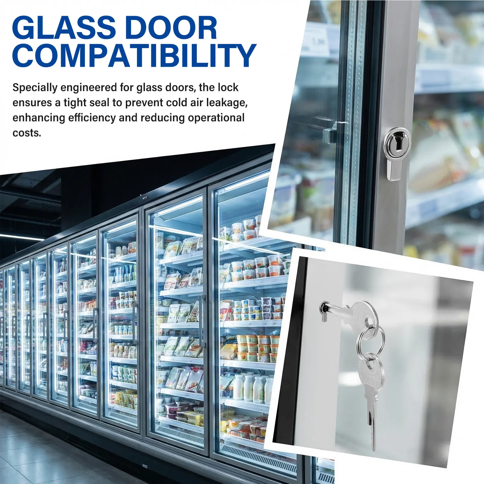 35Mm Freezer Door Lock Cylinder for Refrigerator Fridge Display Case Glass Doors Antitheft Cold Resistant Universal Fit Easy