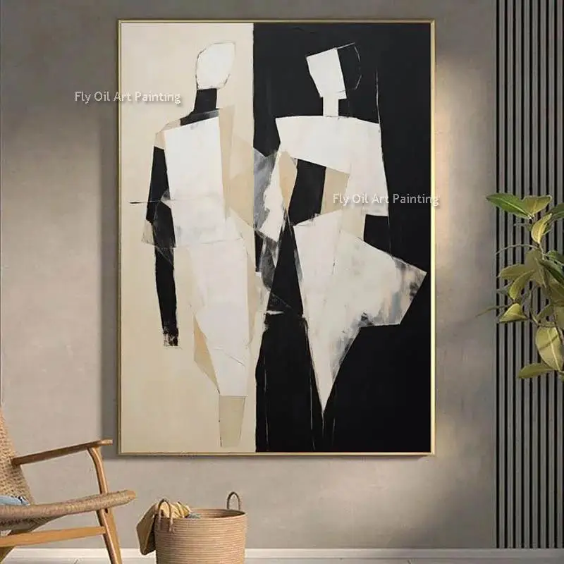 Modern Abstract People Oil Painting Black White Canvas HandPainted Impression Wall Art Home Decor
