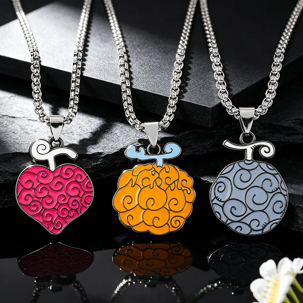 Anime One Piece Devil Fruit Necklace, Heart & Round Shape Enamel Devil Fruit Pendant, Manga Cosplay Collectible Jewelry for Men