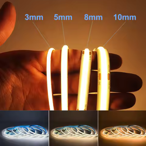 FOB COB LED Strip Lights 3mm 5mm 8mm 10mm 12V 24V Flexible Dimmable LED Tape Easy Install Cuttable 3000K 4000K 6000K LED Tape