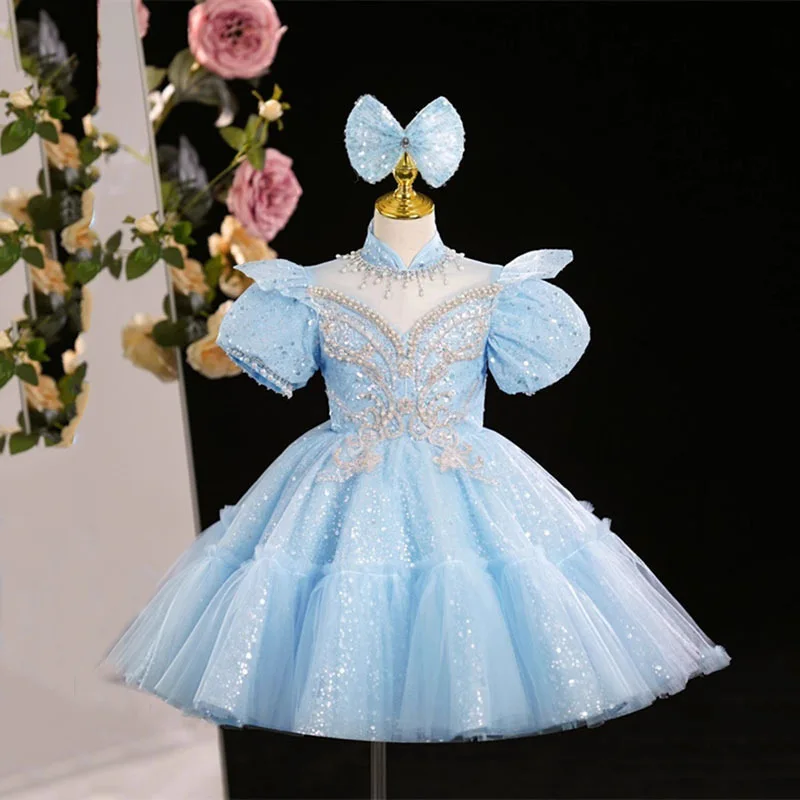 kids Boutique Dress sequins Pearl Diamond Beading Girl\'s Dresses Ball Gown Flower Girl Dress For Wedding Birthday Party Dress