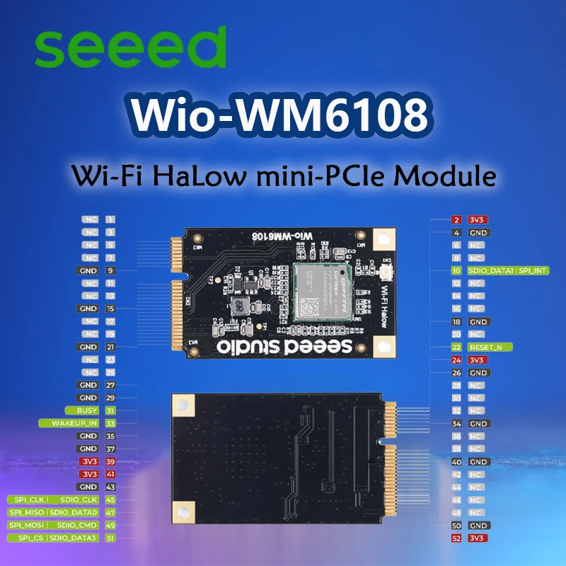 Seeed Wio-WM6108 Wi-Fi HaLow Mini-PCIe Module, 902-928 MHz, FGH100M-H, IEEE 802.11ah