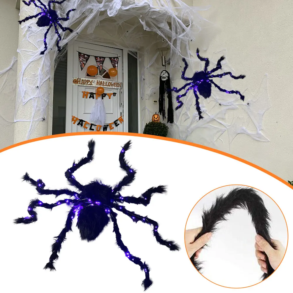 Halloween Decoration Led Light Big Plush Spider Party Props Outdoor Big Spider Decoration Chamber Trick A Prank Big Spider