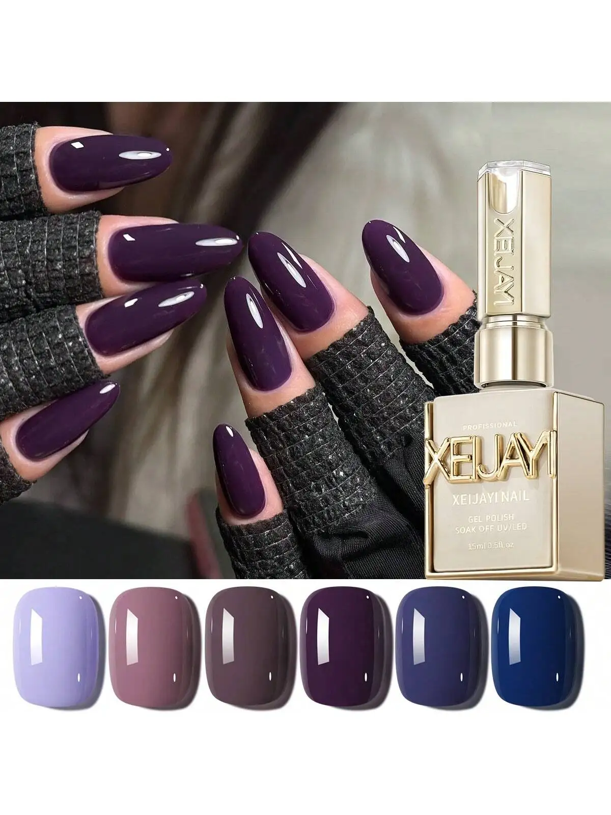 

XEIJAYI 6Pcs Purple Gel Nail Polish Set, 15ml French Nail Gel Polish, Soak Off UV Light Cure Gel Polish For Nail Decoration