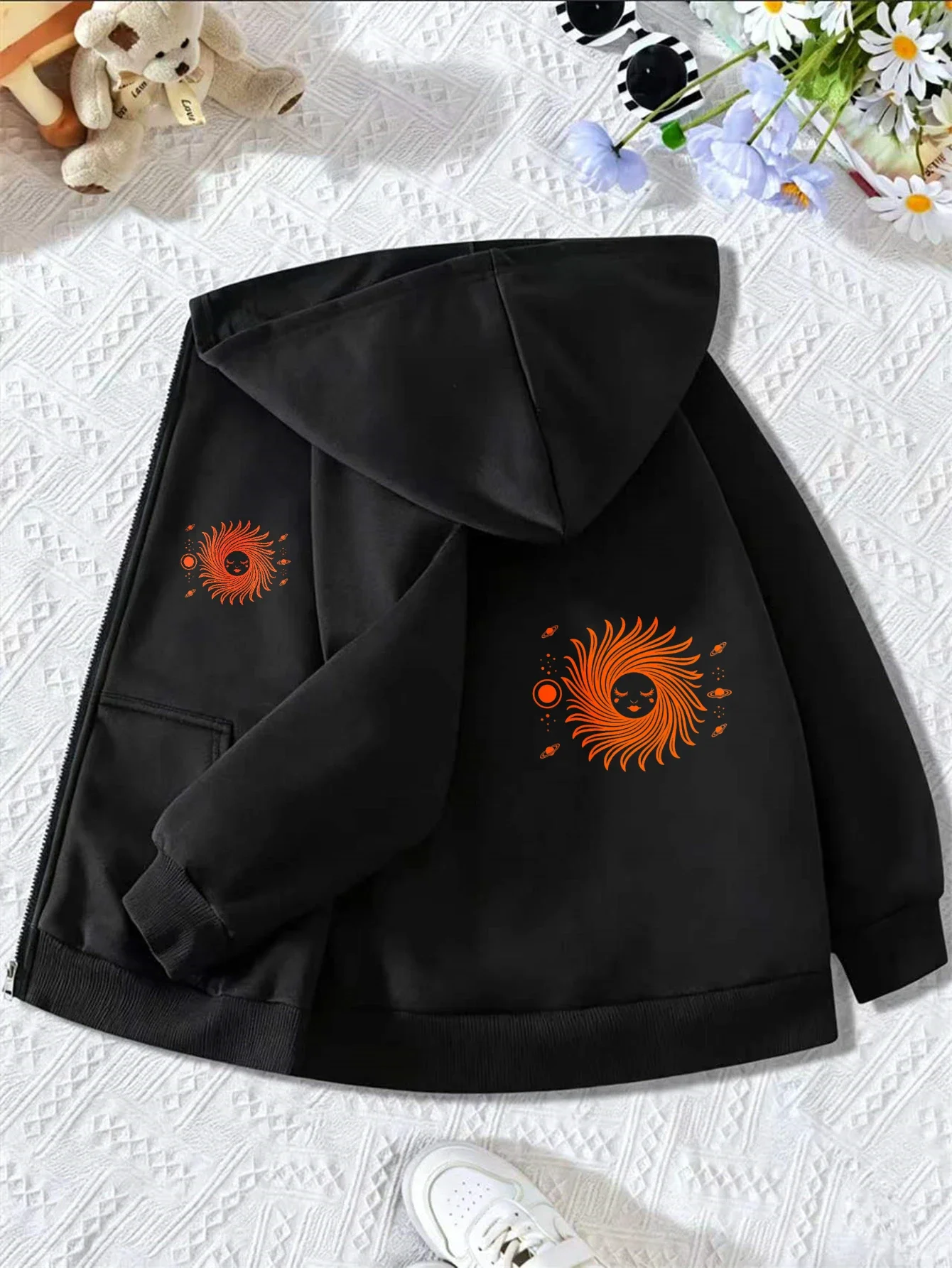 Kids Zip Up Hooded Jacket Abstract Sun Planet Graphic Long Sleeve Casual Hoodie Outerwear For Boys Girls