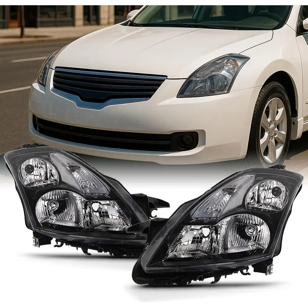 

- Fits 2007 2008 2009 Altima Sedan Driver & Passenger Both Side Halogen Headlights Headlamps Black