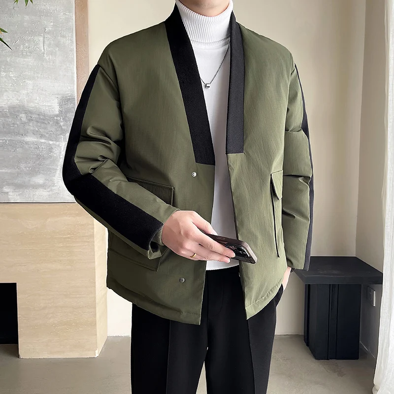 

Мужская повседневная толстая куртка на хлопковой подкладке, мужская зимняя верхняя одежда, теплое свободное пальто, молодежные модные парки для отдыха, мужская верхняя одежда