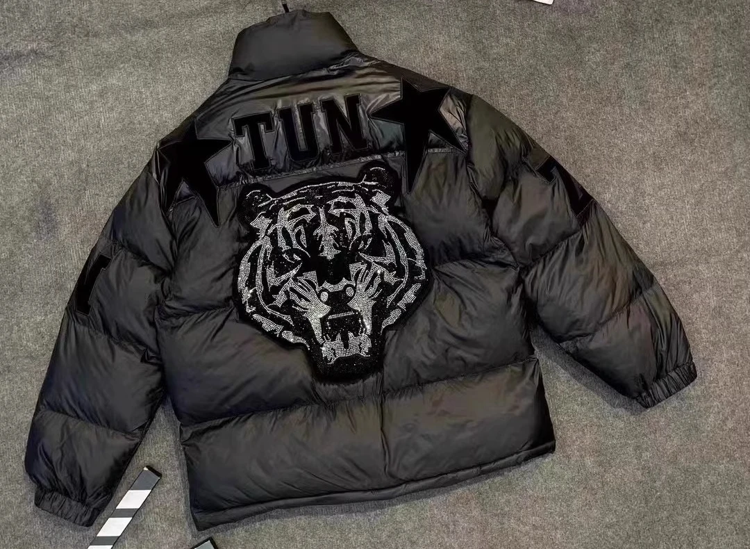 Mode Hübsche Freizeit Vielseitige Lose Hot Diamond Baumwolle gefütterte Jacke Schwarz Herren Stehkragen Warme Langarm Top