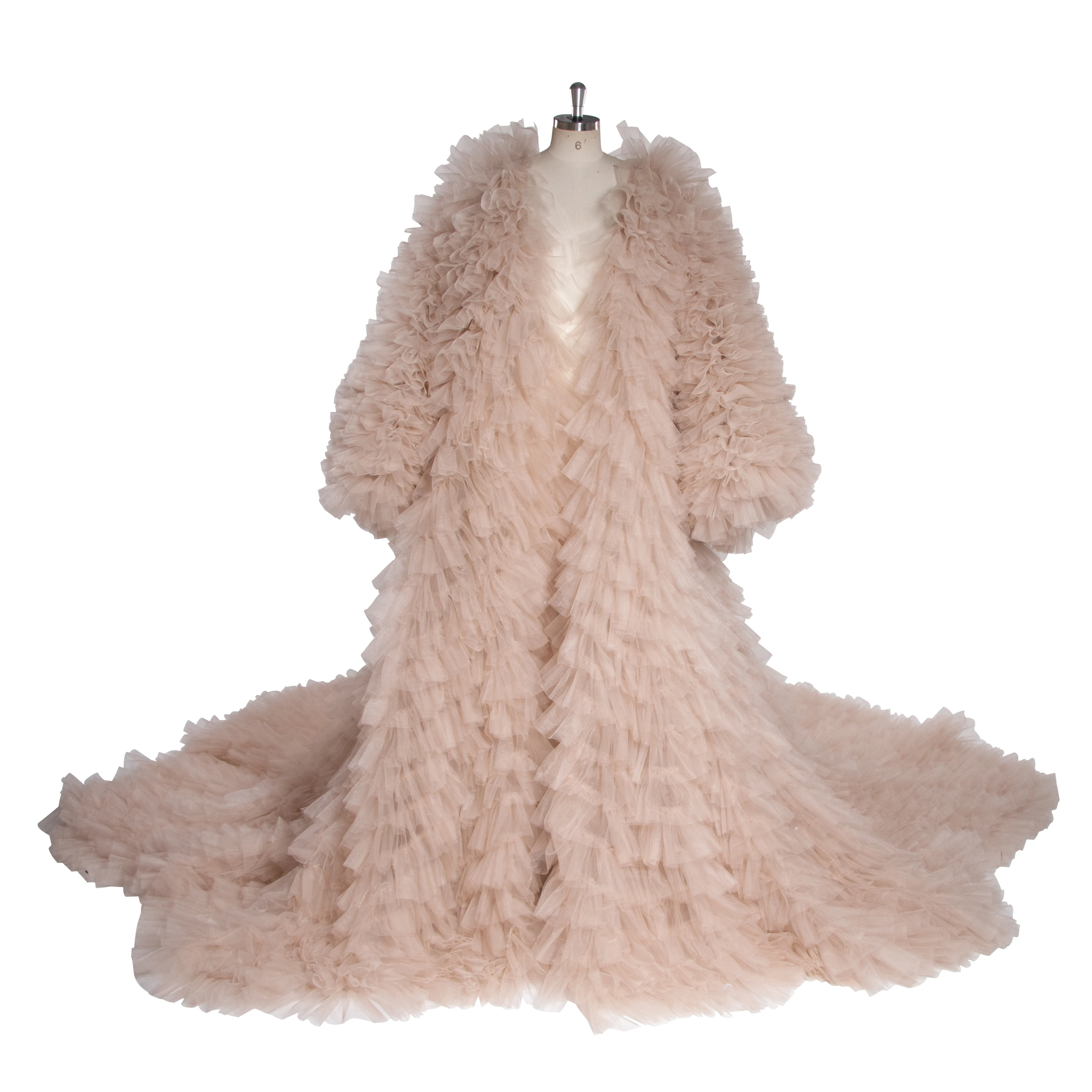 

Luxury Volume Tulle Long Jacket Puffy Sleeves Women Cloak Outwear YW251038