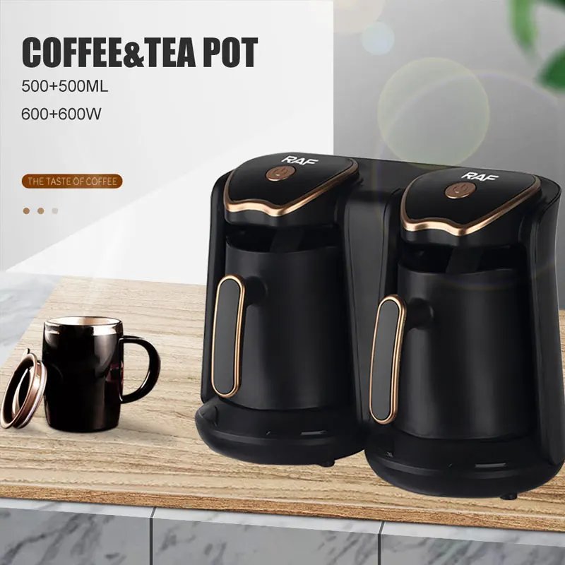 Turkish Coffee Pot,Electric Drip Coffee Maker Machine,Double Pot Design,500ml*2,600W*2, Household Office Milk Coffee Tea Pot