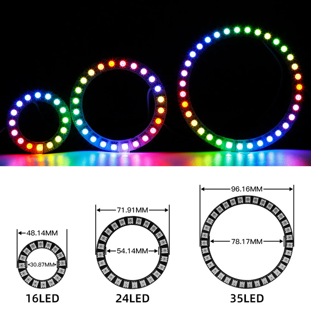 DC12V WS2815 LED Angel Ring 4Pin Breakpoint Resume Individually Addressable 16 24 35 Pixels Round Module 5050 RGBIC Full Color