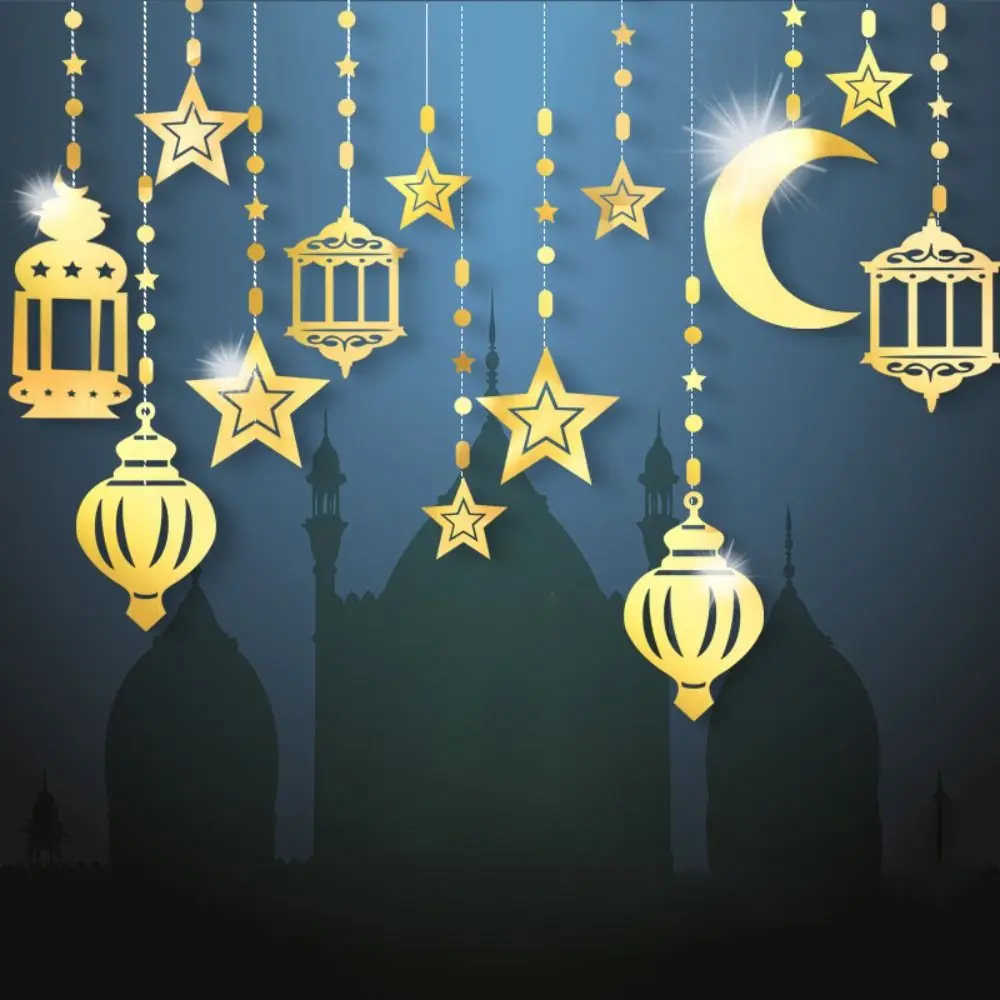 

Holiday Shiny Moon Star Hanging Pendant Gold Ramadan Kareem Decoration Gift String Backdrop Hanging Ornament Party Supplies