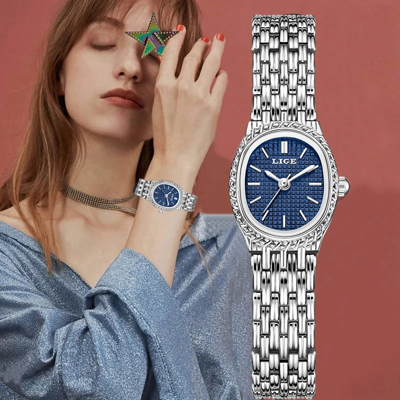 LIGE Fashion Luxury Quartz Woman Watch Elegant Classic Simple Dial Waterproof Stainless Ladies Watches for Women Reloj Mujer+Box