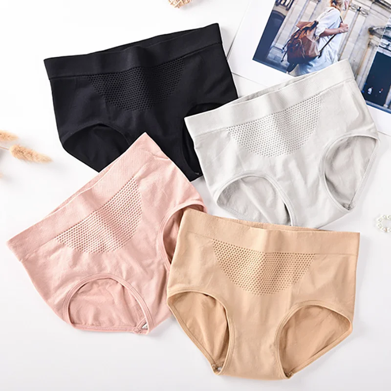 Women Cotton Seamless Panties Japanese Style 3D Honeycomb Underwear Mid Waist Breathable Soft Briefs