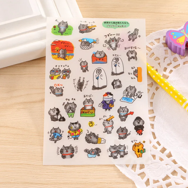 6 Sheets/Set Kawaii Cat Hand Account Stickers Notebook Pencil-box Album Decoration DIY Scrapbooking Sticker