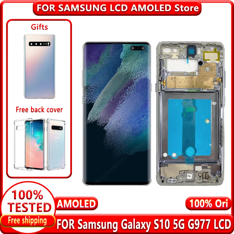 100% Work Super AMOLED LCD For SAMSUNG Galaxy S10 5G G977N Display G977U Touch Screen Digitizer S10 5G LCD G977 LCD Assembly