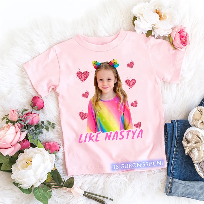 

t-shirt for girls Cute Nastya Cartoon Print Girls Clothes Summer Kids T Shirts Fashion Baby Tshirts Pink Camisole Tops wholesale