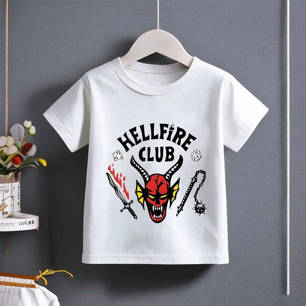 2024 Summer New Cotton Casual Cute Kids Short Sleeve T-shirt with Strange Tales Cartoon Print for Boys Girls Ages 3-14