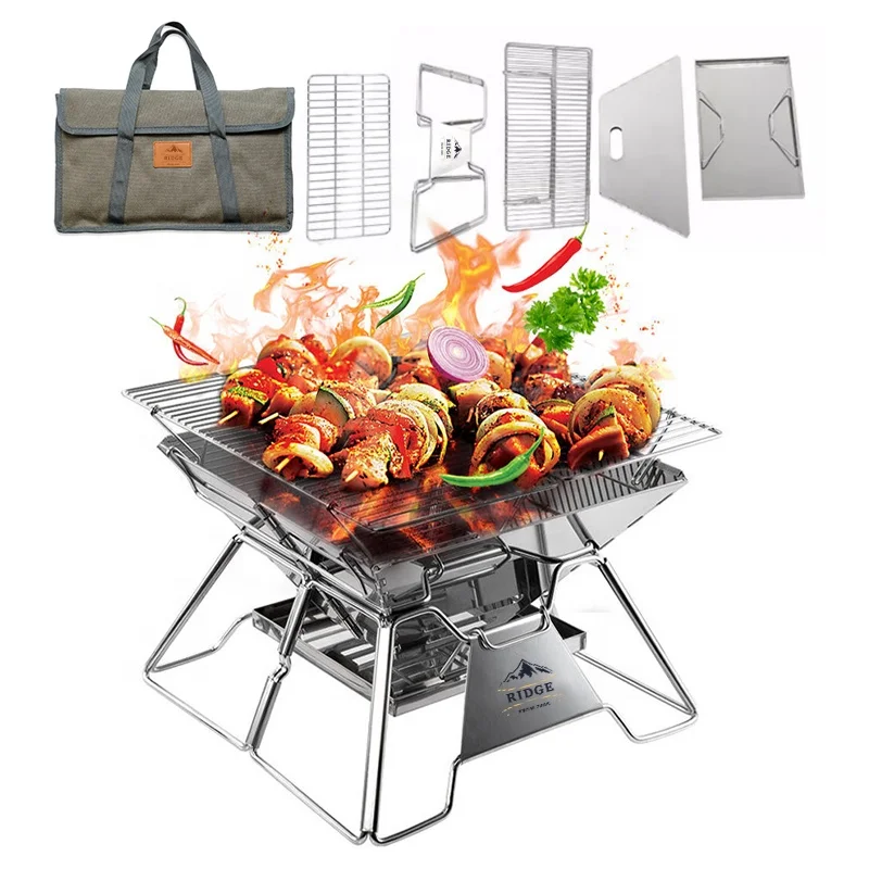 

Stainless Steel Folding Lightweight Barbecue Grill Outdoor Barbecue Camping Wilderness Survival Gear BBQ