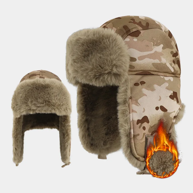 Camouflage Lei Feng Hat Winter Thickened Combat Exercise Hat Windproof Cold Riding Outdoor Ear Cap Warm Men Women Earflap