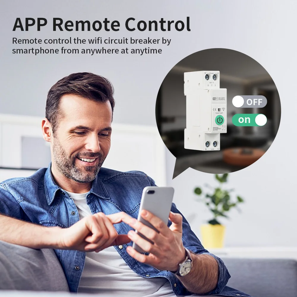 TNCE Tuya WiFi Smart Circuit Breaker Switch 1-63A 1P+N MCB Timer Power Energy kWh Voltage Current Meter Protect Alexa GoogleHome
