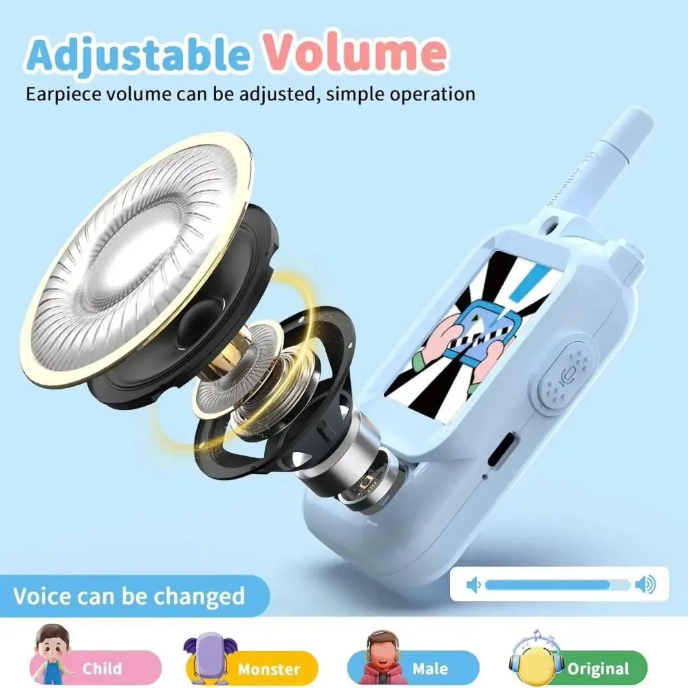 Tela HD Vídeo Porteiro Infantil 4 Efeitos de Voz Vídeo de Longo Alcance Walkie Talkie Operação Simples Design de Desenho Animado
