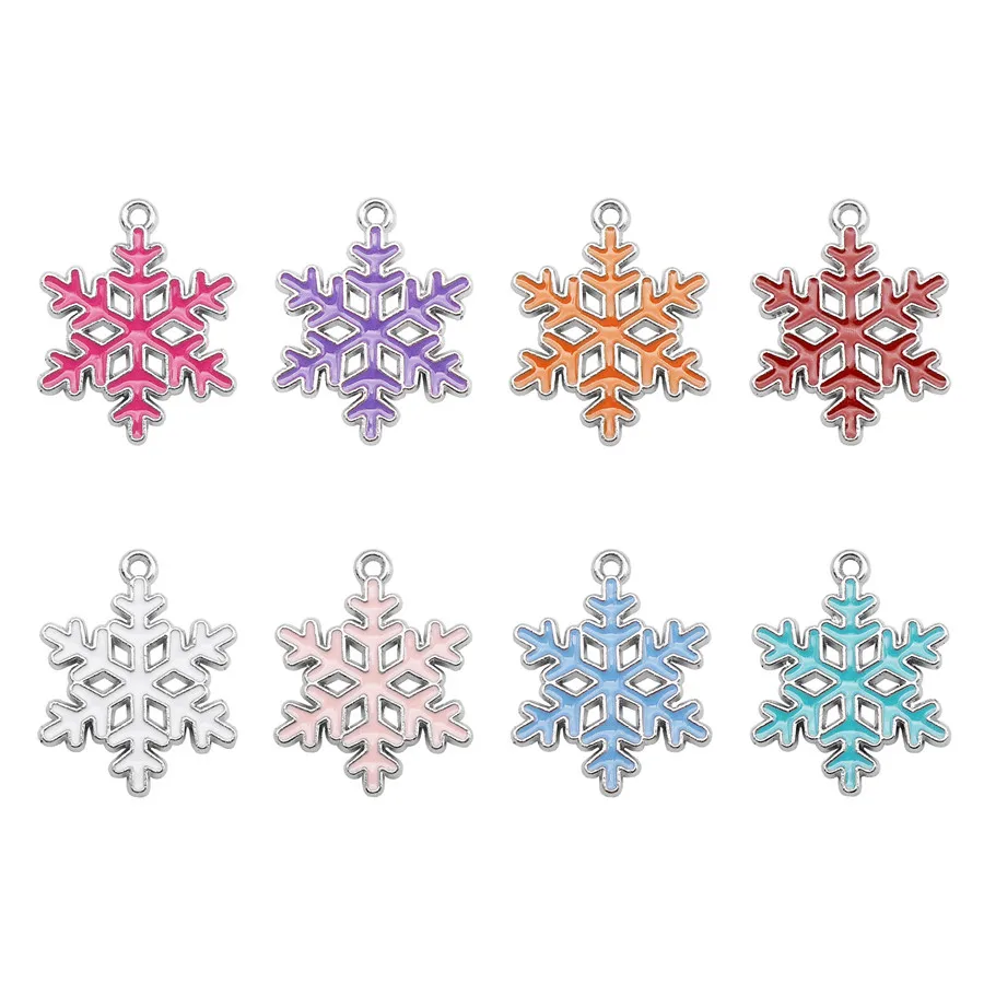 8PCS Enamel Christmas Snowflake Charms Mix Colors Handmade Xmas Decor Necklace Pendant Bracelet Earrings Jewelry Accessory