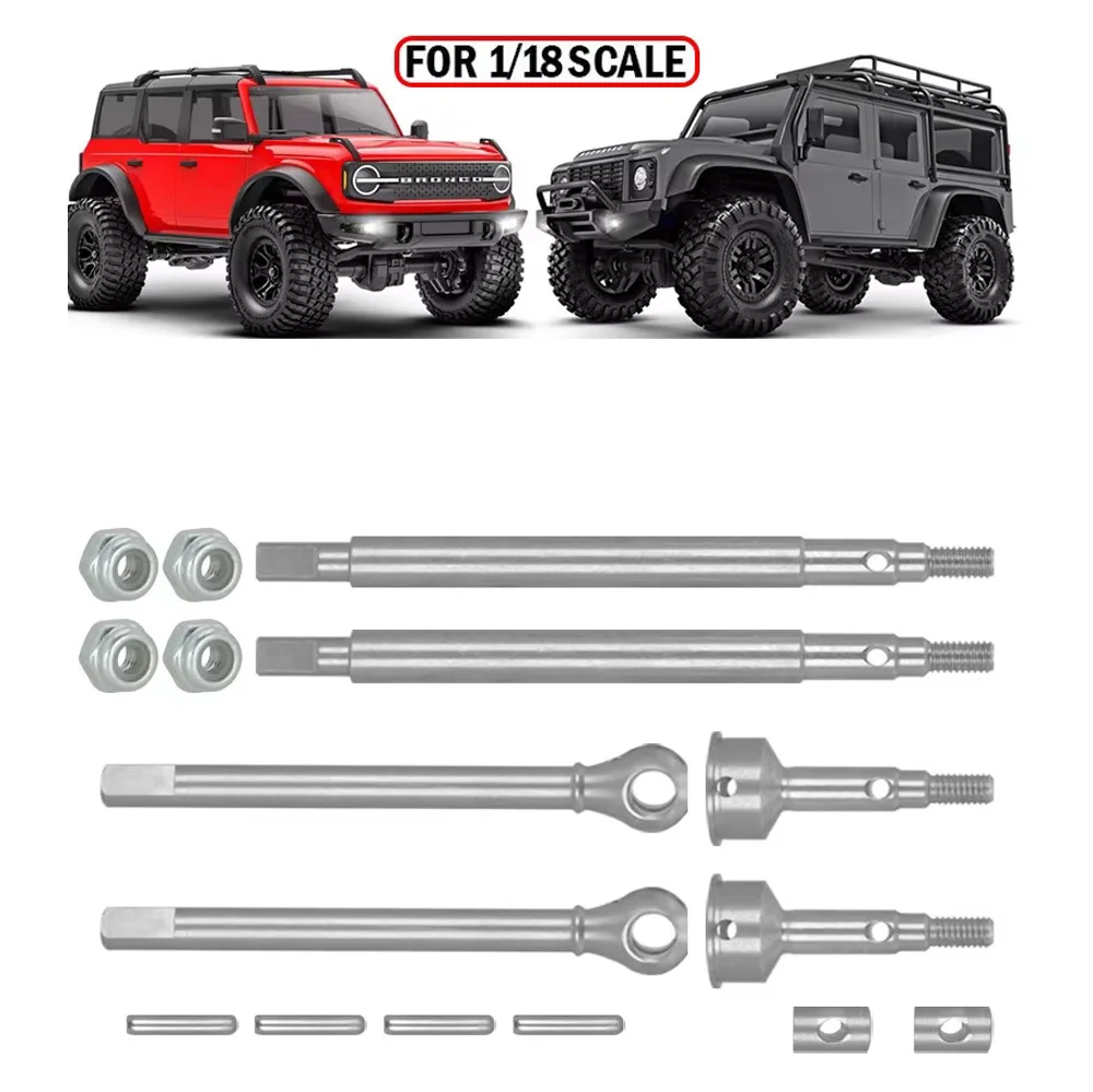 For 1/18 Rc Crawler Traxxas Trx4m Upgrade Parts Extended 2mm Thread Stainless Steel Front Rear Axle Shafts