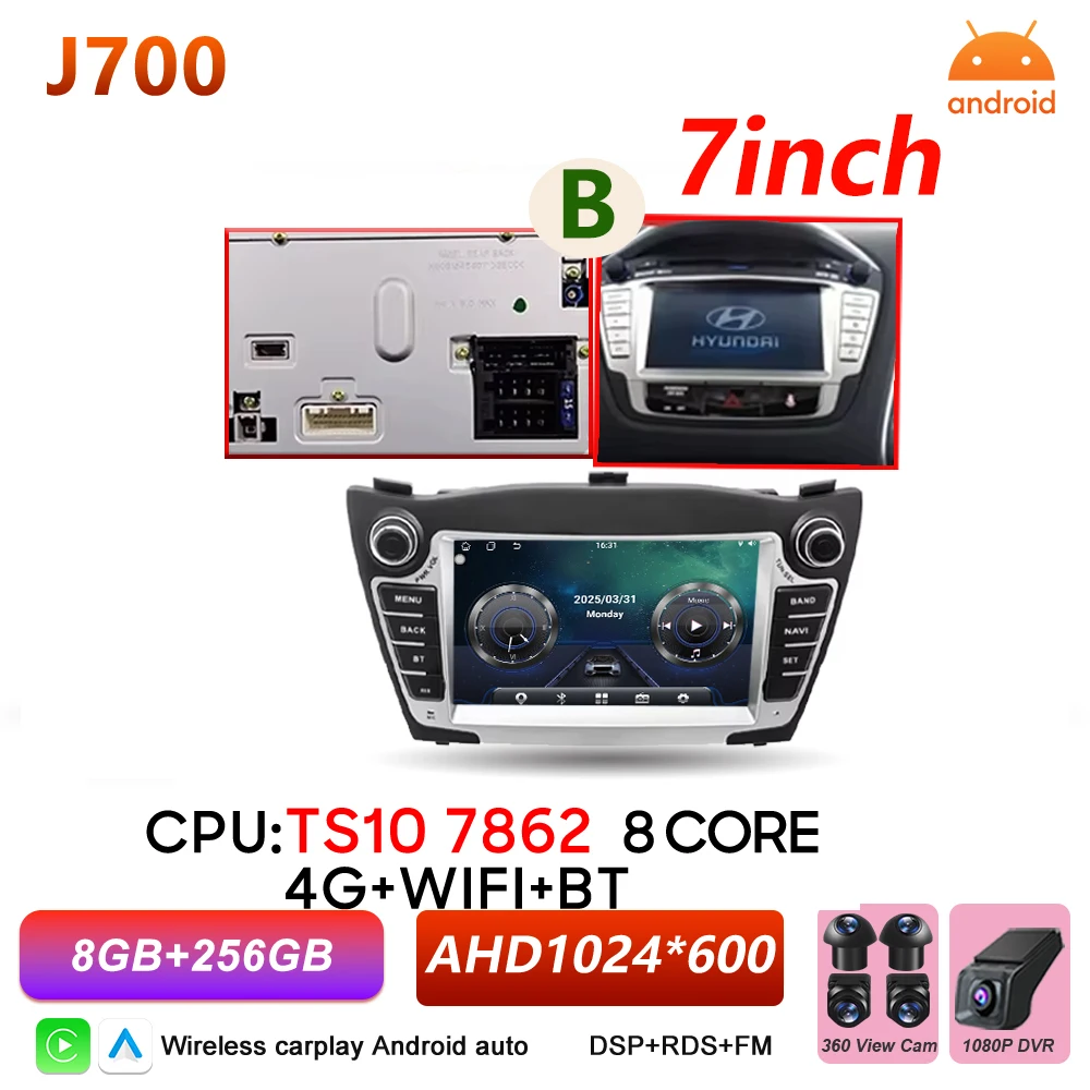 Android Auto autoradio voor Hyundai IX35 Tucson 2 LM 2009 - 2015 Carplay multimediaspeler autoradio BT Wifi 5G touchscreen DSP