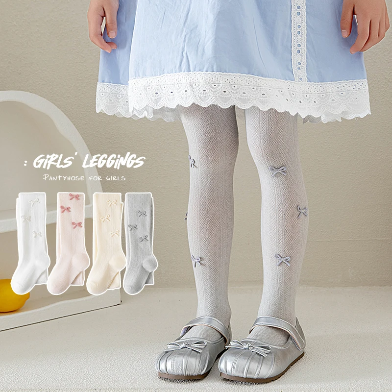 Sweet Girls Summer Tights Allover Multi Same-tone Bows Ornament Delicate Full Coverage Bow Ventilated Elastic Princess leggings